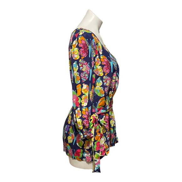 Lilly Pulizer Large Sevita Printed Silk Tunic in Bright Navy Out There NWT - Picture 2 of 8